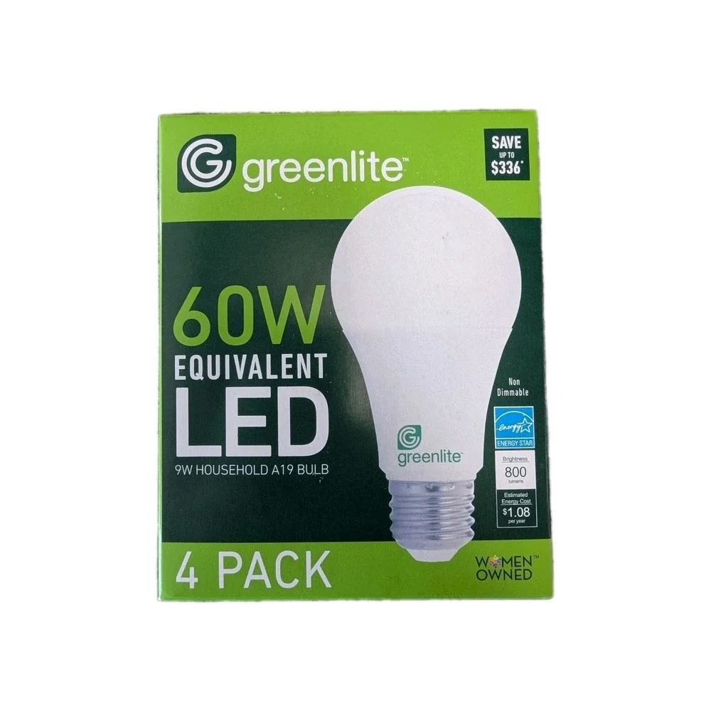 Greenlite Case 24-4 packs (96) Bulbs 9W 60W Equivalent Light Bulbs 800 Lumens